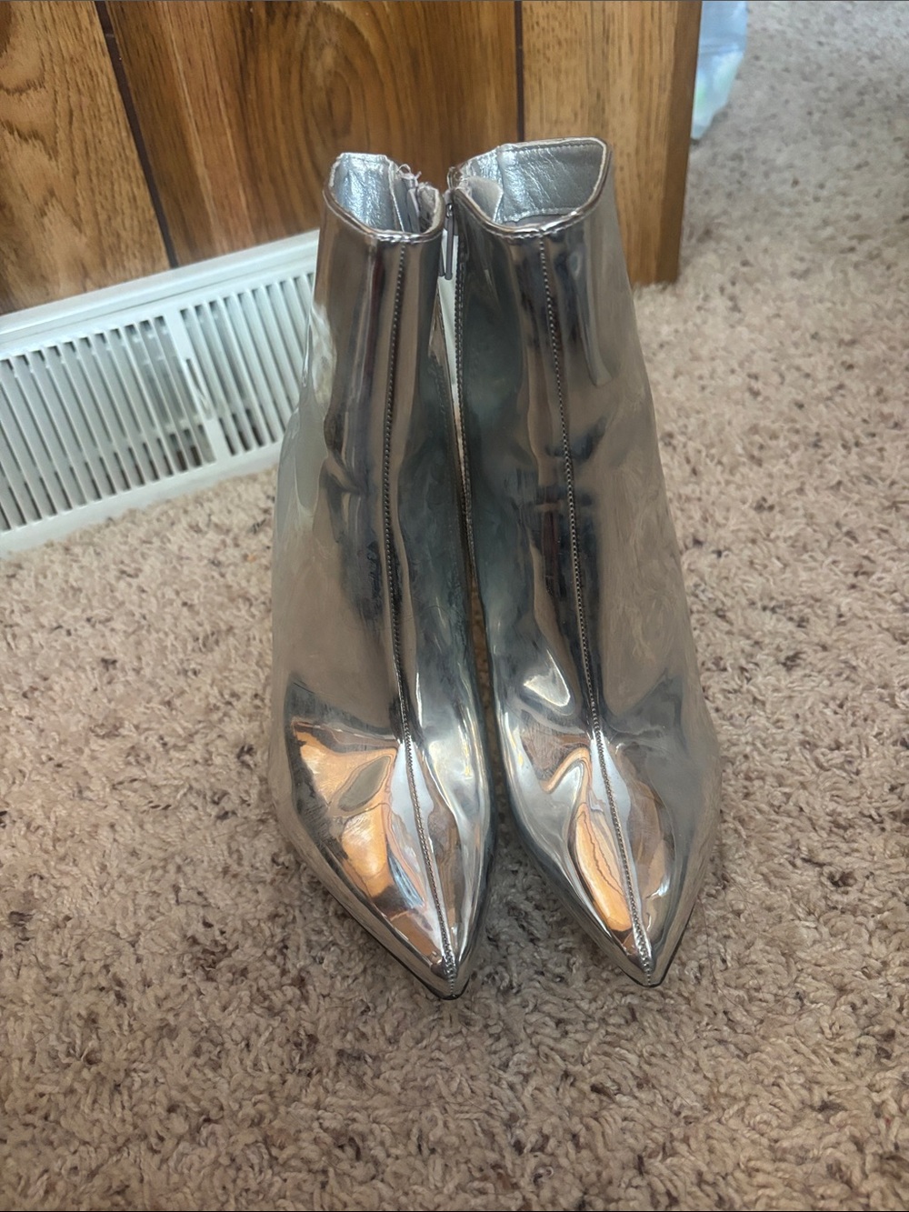 Silver Pointed Toe Ankle Boots - Women's Metallic Booties
